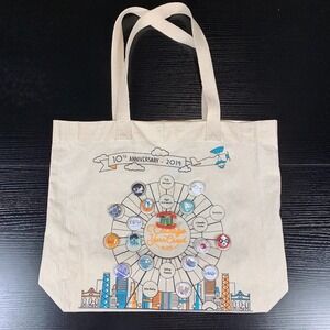 Chicago Yarn Crawl 2019 Tan Project Tote Bag with Shop Pins Knit Crochet